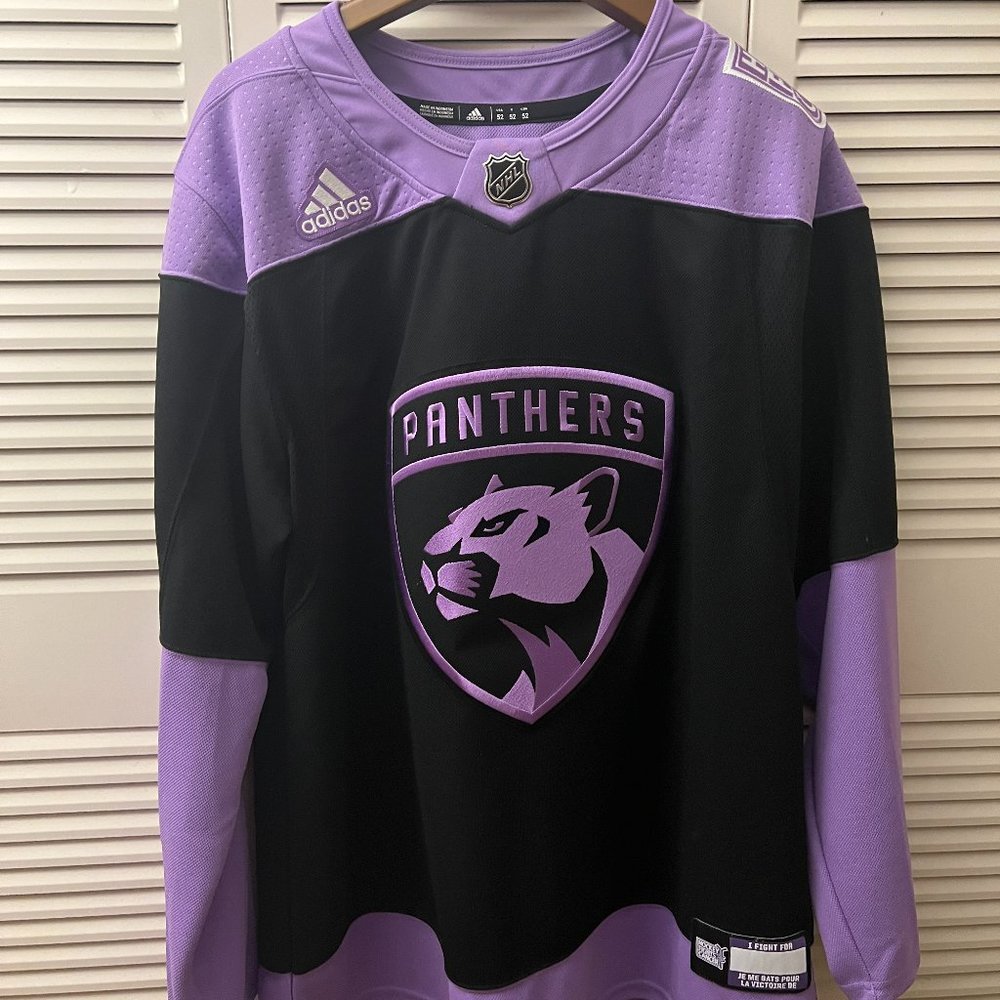 Adidas Black/Purple Hockey Fights Cancer Florida Panthers Jersey Size 52